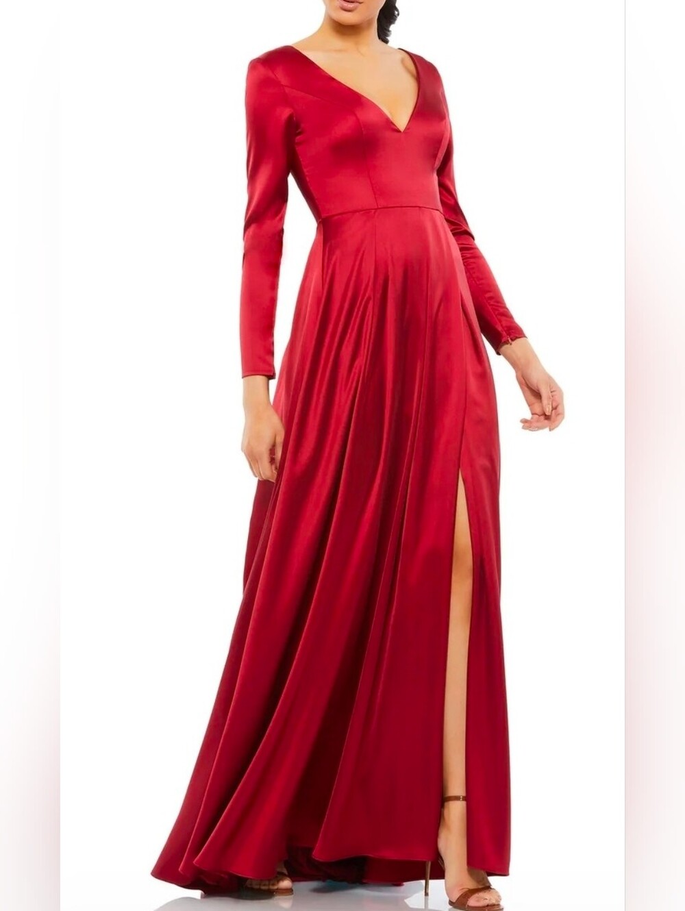NWT MAC DUGGAL  26613 Long Sleeve Red V-Neck Evening Gown Sz 2